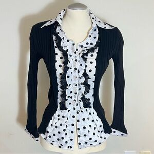 Black and White Polka Dot Ruffle Blouse
